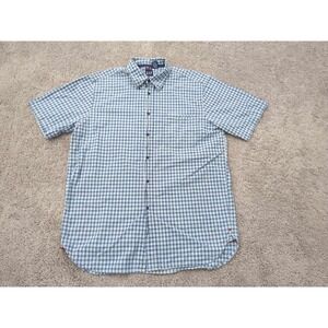 GAP Button Up Shirt Mens Large Blue Short‎ Sleeve Plaid Pocket Preppy Casual